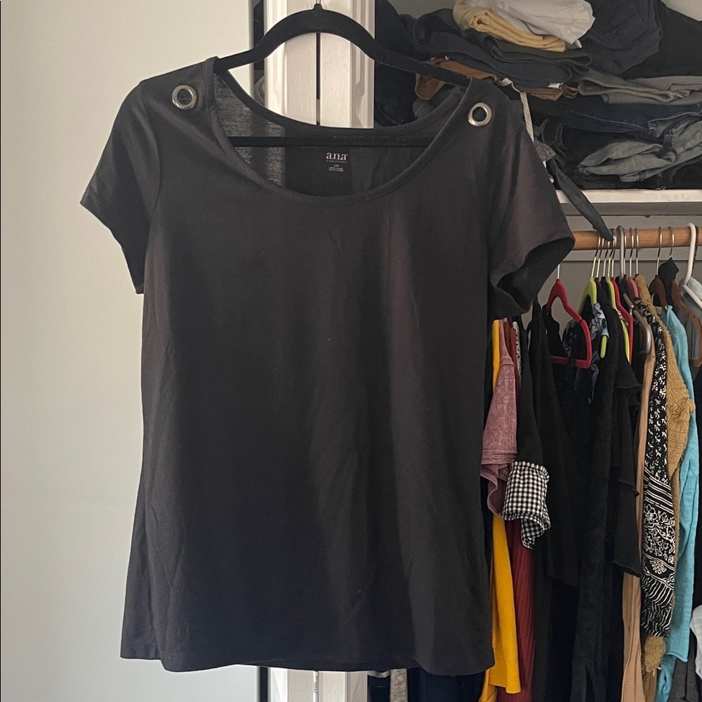 a.n.a Black Short Sleeve Tee with Grommet Accents